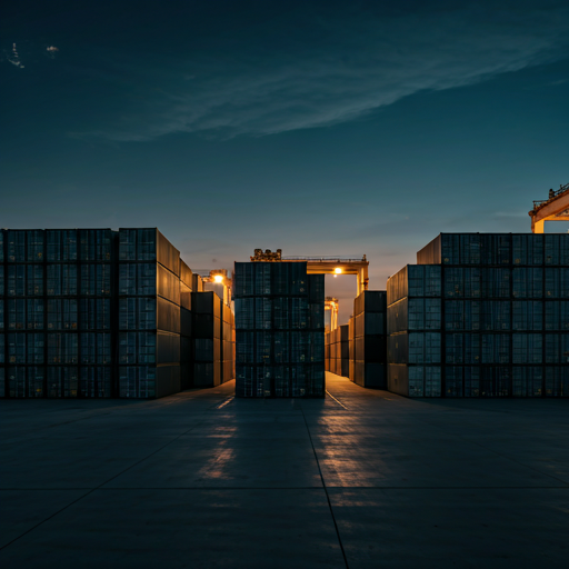 Logistics terminal at twilight